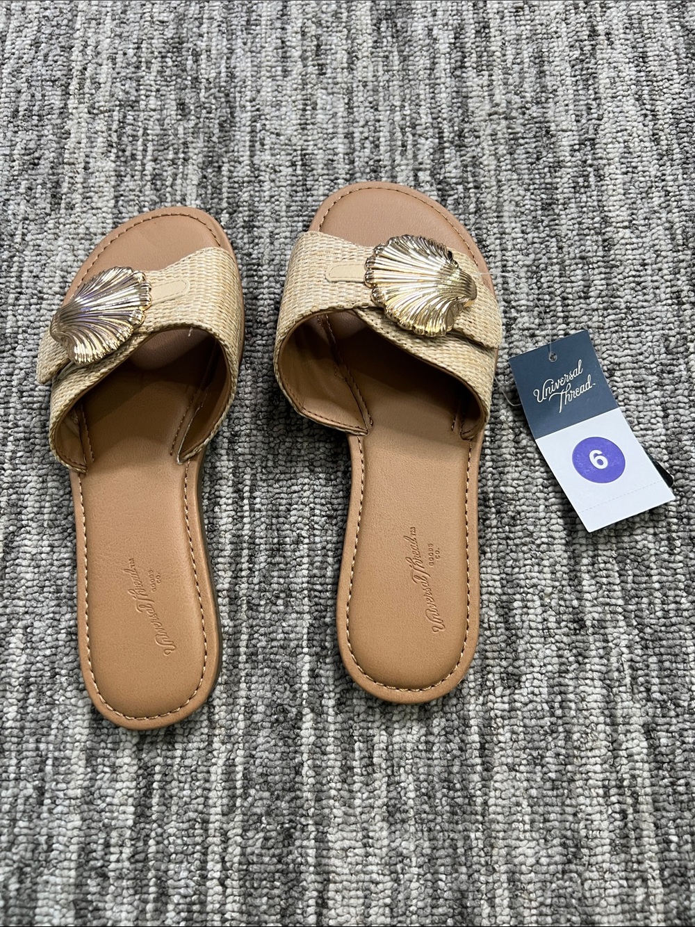 Universal Thread Women's Nesryn Raffia Shell Ornament Slide Sandal Size 6 - Picture 4 of 13